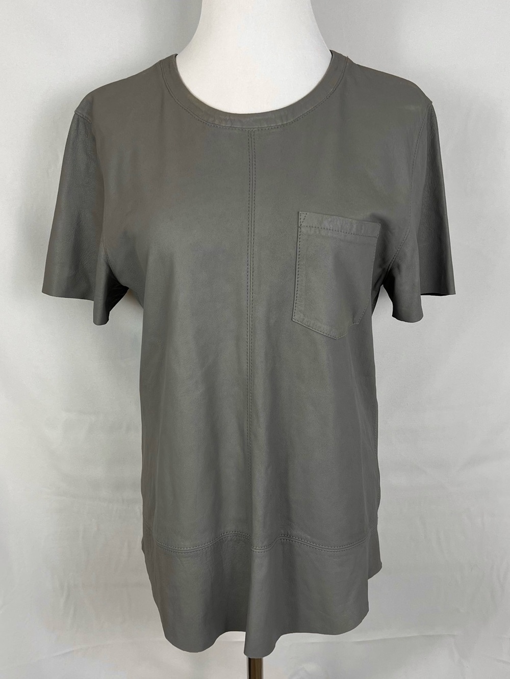 Ag Adriano Goldschmied Short Sleeve 100% Genuine Leather Crew Pocket Tee Gray